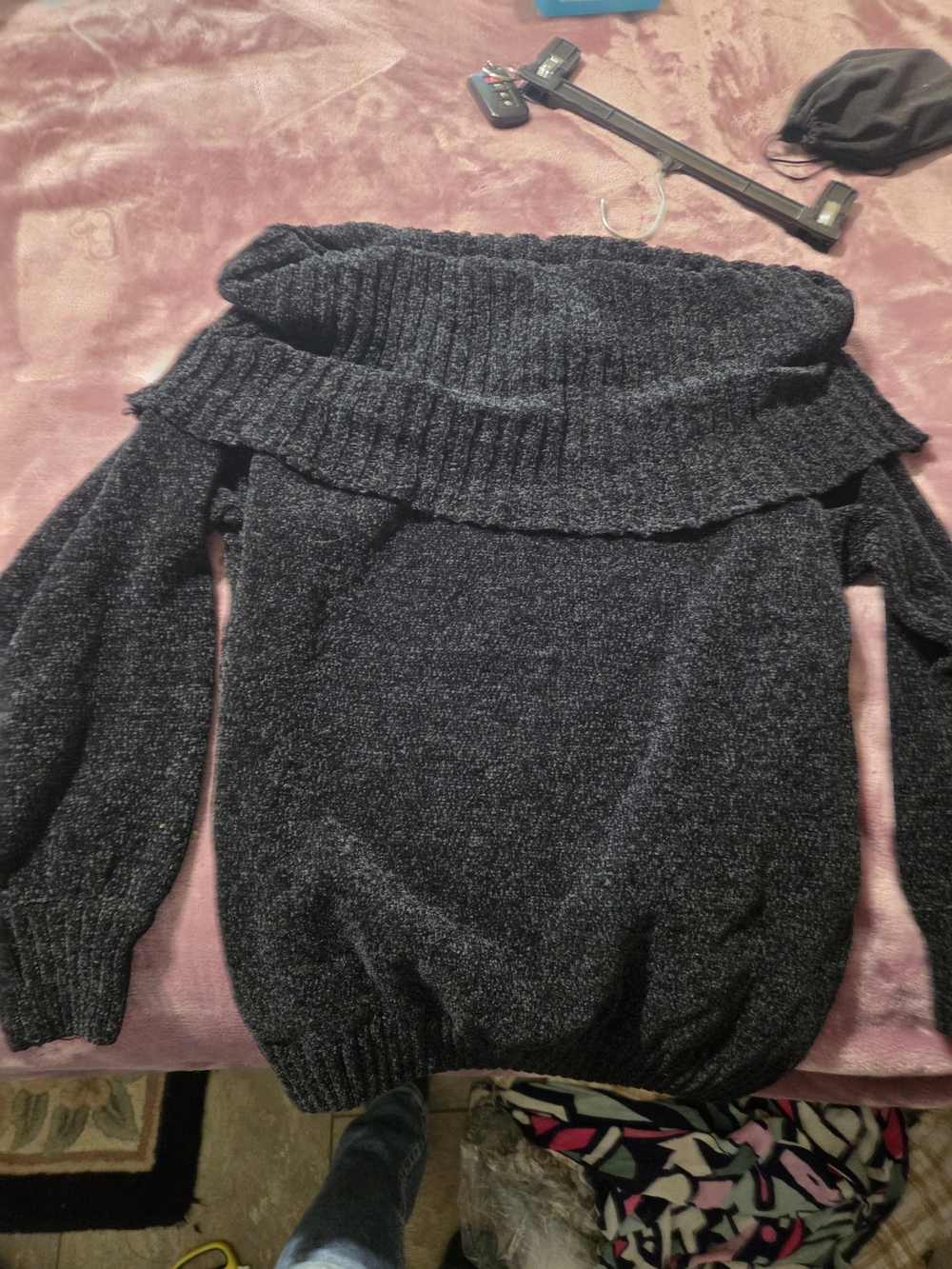 Off-Shoulder Cozy Knit Sweater - Black
